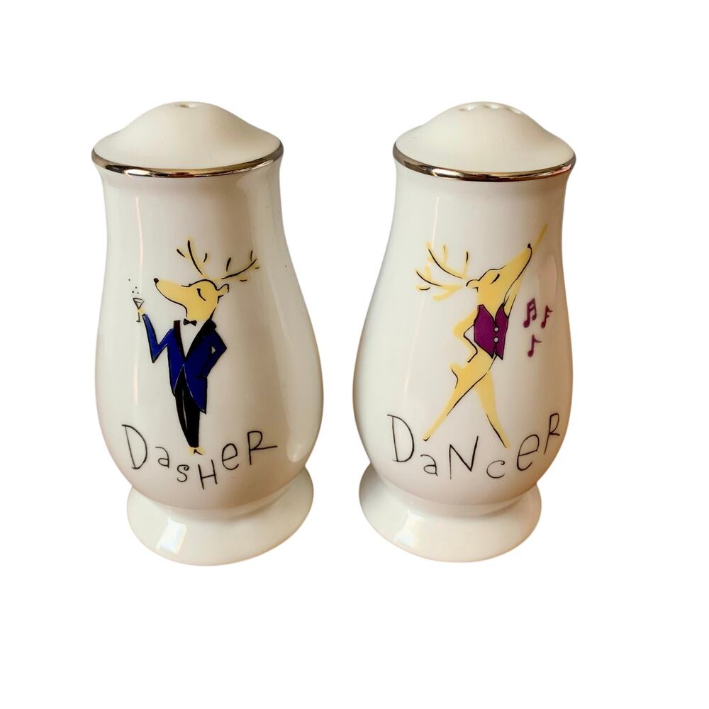 Pottery Barn Retired Reindeer Salt & Pepper Shaker Set Dasher & Dancer Christmas